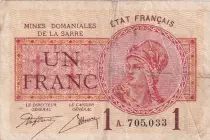 Saar 1 Franc - National Mines of Sarre - Type 1920 - Serial A - P.2