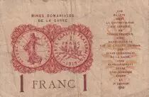 Saarland 1 Franc - National Mines of Saarland - Type 1920 - Serial F - P.2