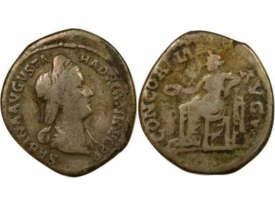 Sabina - Silver Denarius, Seated Concordia - 129 Rome