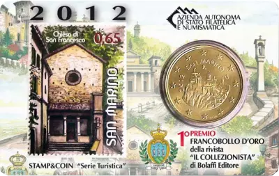 Saint-Marin Chiesa di San Francesco - 50 centimes 2012 Coincard + Timbre