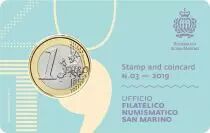 Saint-Marin Coincard n°03 + Timbre - 1 Euro 2018