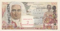 Saint Pierre & Miquelon 2 NF / 100 Francs - La Bourdonnais - ND (1946) - Specimen