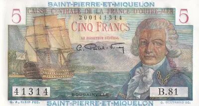 Saint Pierre & Miquelon 5 Francs - Bougainville - ND (1946) - Serial B.81 - P.22