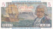 Saint Pierre & Miquelon 5 Francs - Bougainville - ND (1950-1960) - Serial C.81 - N° 07007 - P.22