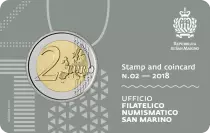 San Marino 2 Euros 2018 - Coincard n&deg;02 + Stamp