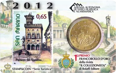 San Marino Palazzo del Governo - 50 centimes 2012 Coincard + Stamp