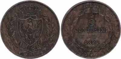 Sardaigne 5 Centesimi Armoiries - 1826