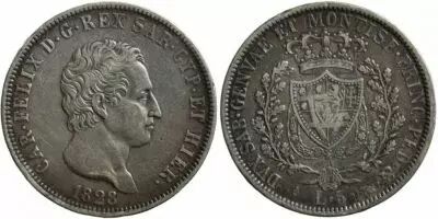 Sardaigne 5 Lire Charles Felix - Armoiries -1828 L