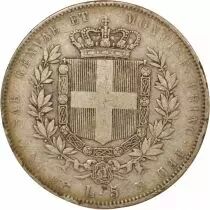 Sardaigne Victor Emmanuel II - 5 Lire Argent - 1851 B Turin