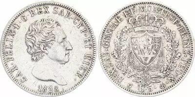 Sardegna 5 Lire Carlo Felix - Arms - 1828 L Torino Silver