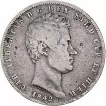 Sardinia 5 Lire Charles-Albert - Arms - 1842 P