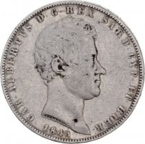 Sardinia 5 Lire Charles-Albert - Arms - 1843 P