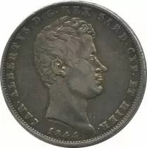 Sardinia 5 Lire Charles-Albert - Arms - 1844 P