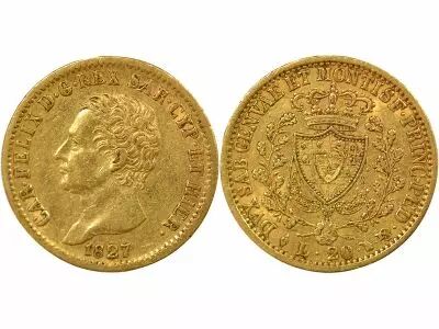 Sardinia Charles Felix - 20 Gold Lire - 1827 L Turin