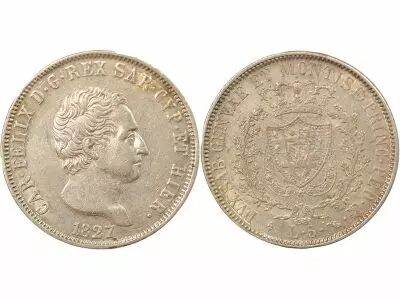 Sardinia Charles-Felix - 5 Silver Lire - 1827 L Turin