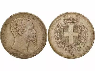 Sardinia Victor Emmanuel II - 5 Silver Lire - 1851 B Turin