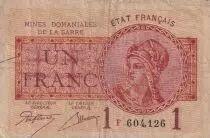 Sarre 1 Franc - Mines Domaniales de la Sarre - Type 1920 - Série F - VF.51.06