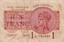 Sarre 1 Franc - Mines Dominiales de la Sarre - Type 1920 - Série A - VF.51.01