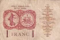 Sarre 1 Franc - Mines Dominiales de la Sarre - Type 1920 - Série A - VF.51.01