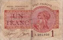 Sarre 1 Franc - Mines Dominiales de la Sarre - Type 1920 - Série A - VF.51.01