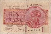 Sarre 1 Franc - National Mines of Sarre - Type 1920 - Serial B - P.2
