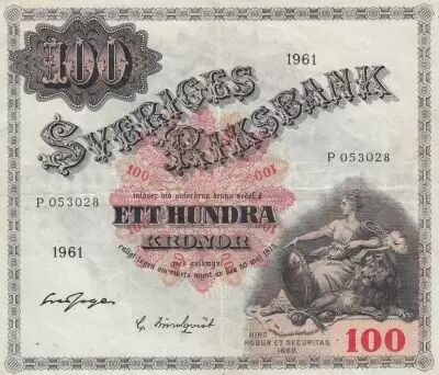 Schweden 100 Kronor - Svea - Gustav Vasa - 1961 - Serial P - P.48c
