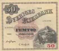 Schweden 50 Kronor - Svea - Gustav Vasa - 1960 - Serial A - P.47b