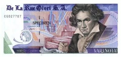 Schweiz 1 Varinota, Test Note - De la Rue Giori - Beethoven - Black Serial