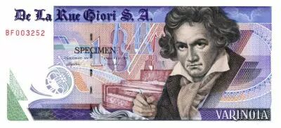 Schweiz 1 Varinota, Test Note - De la Rue Giori - Beethoven - Red Serial