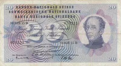 Schweiz 20 Francs - Guillaume-Henri Dufour - Silver thistle - 18-12-1958 - Serial 15B
