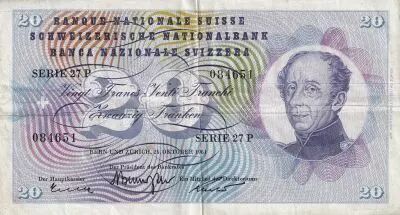 Schweiz 20 Francs - Guillaume-Henri Dufour - Silver thistle - 1961 - P.46i