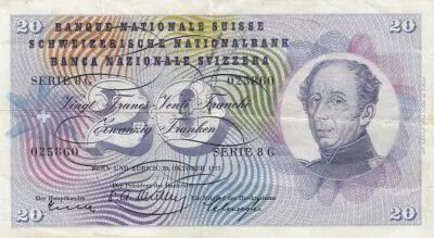 Schweiz 20 Francs - Guillaume-Henri Dufour - Silver thistle - 20-10-1955 - Serial 8G