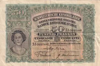Schweiz 50 Francs Woman\'s head - 16-09-1930 - Serial 7J