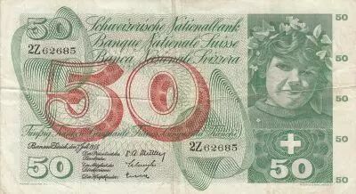Schweiz 50 Francs Young girl - Harvesting apple - 1955 - P.47a - Serial 2Z