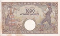 Serbia 1000 Dinara 1942 - Farmers, double headed eagle