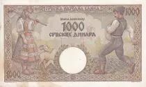 Serbia 1000 Dinara 1942 - Farmers, double headed eagle