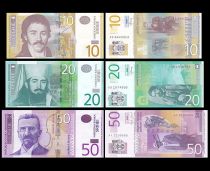Serbia Set of 3 banknotes 10 to 50 Dinara - UNC
