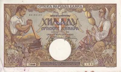 Serbie 1000 Dinara 1942 - Paysans, aigle � 2 t�tes
