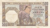 Serbie 500 Dinara - Femme - Maçon - 1941 - Série J.0347