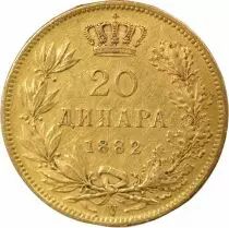 Serbie Milan IV - 20 Dinars Or, Type 1 - 1882 V Vienne