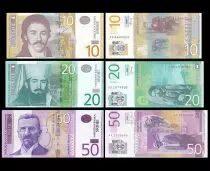 Serbien Set of 3 banknotes 10 to 50 Dinara - UNC