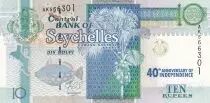 Seychelles 10 Rupees - Turtles - Flowers - 40th anniversary of the independence - 2013 - Serial AK - P.52