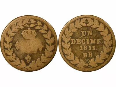 Siege of Strasbourg, Louis XVIII - Decime, Light Weight - 1815 BB