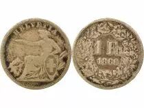 Silver Franc, Seated Helvetia - 1860 B Berne
