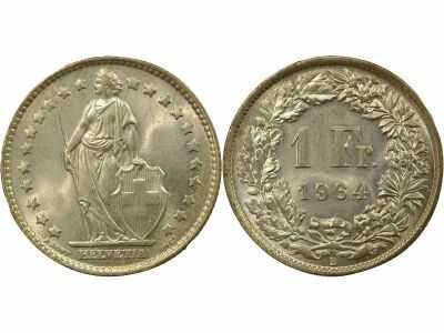 Silver Franc, Standing Helvetia - 1964 B Bern