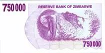 Simbabwe 750000 Dollar Elephant and waterfalls