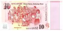 Singapur 10 Dollars, E.Y. bin Ishak - 50 years of Nation-Building - Opportunities - Polymer - 2015