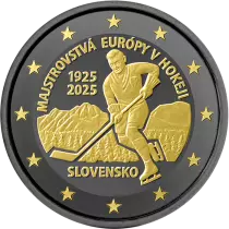 Slovaquie 2 Euros Commémo. Ruthénium 2025 - 100 ans du 1e championnat d?Europe de hockey sur glace en Slovaquie