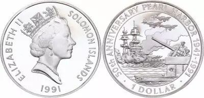 Solomon Islands 1 Dollar Elizabeth II - Attack of Pearl Harbor 1941 - 1991 - Silver