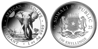 Somalia  1 Ounce Silver Somalia 2025 - Elephant - 100 Shillings